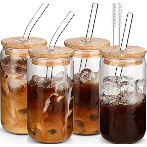 Ensemble de 4 verres avec couvercles et pailles - Tasses à café DWTS, ensemble de gobelets, verres avec pailles (1/5)