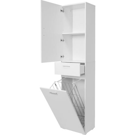 King Home ARMADIO 1ANTA+1CASSETTO C/CESTELLO PORTABIANCHERIA 45x32x195h cm bianco (1/5)