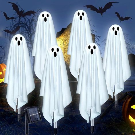 Halloween Lampe Solaire Exterieure, Lot de 6 LED Lumières de Fantômes, Décorations d'halloween, Étanches Lumières Halloween Décoration pour Extérieur, Tombe, Jardin, Terrasse, Chemins (1/5)