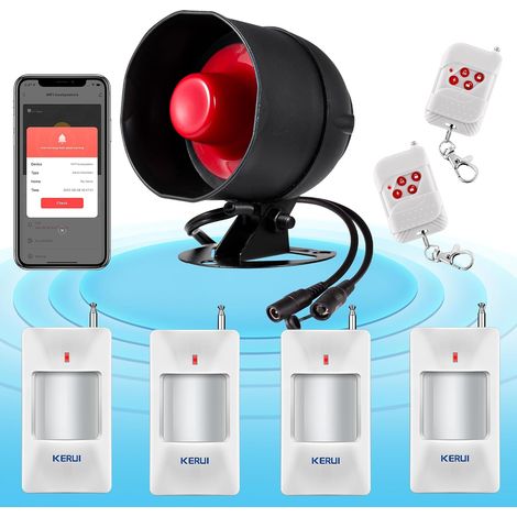 Système d'alarme WiFi 120 DB pour la sécurité de la Maison avec 4 détecteurs de Mouvement et télécommande pour abri de Jardin et Garage (1/5)