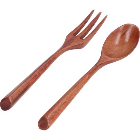 Ensemble 2 pièces Cuillère et Fourchette en Bois pour Enfants, Résistant à la Chaleur et Durable (1/5)