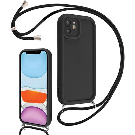 Coque pour iPhone 11 6,1" avec Cordon de Collier Réglable, Etui Protection de la Caméra Silicone Souple TPU Antichoc Housse avec Corde Lanyard Cover pour Femmes Filles, Noir (1/5)