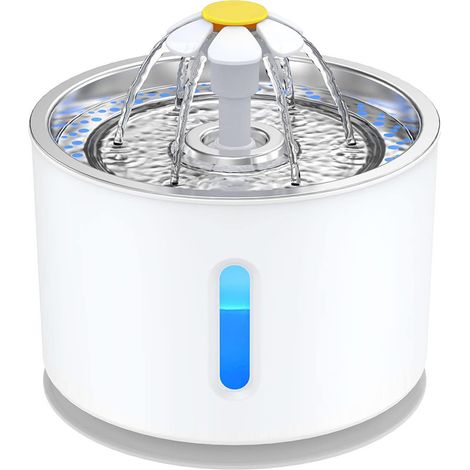 Fontaine à eau pour chat de 2,4 L, ultra-silencieuse, avec lumière LED, système de filtration quadruple, trois modes de débit d'eau, quatre filtres à charbon actif. (1/5)