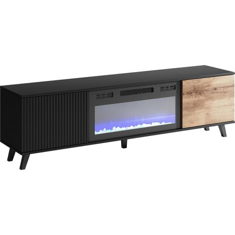 Mueble TV Luelia 121, Negro + Roble wotan, Número de puertas: 0, Número de cajones: 0, 180x52x40cm