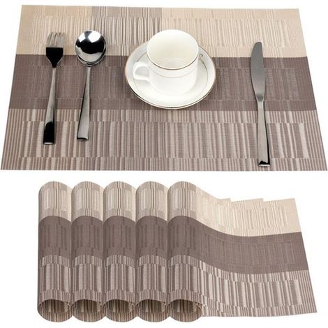 6er-Set Platzsets (30 x 45 cm), rutschfest, abwaschbar, PVC, reißfest, hitzebeständig, für die Küche, kaffeebraun (1/5)