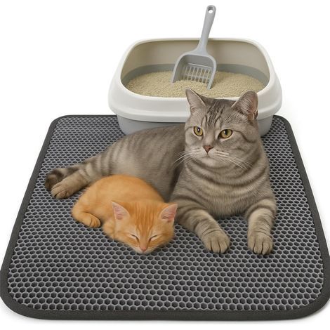 Katzenstreumatte – Doppellagig – Wabenstruktur – Wasserdicht und rutschfest – Für ein sauberes Zuhause – Grau – 60 x 90 cm (1/5)