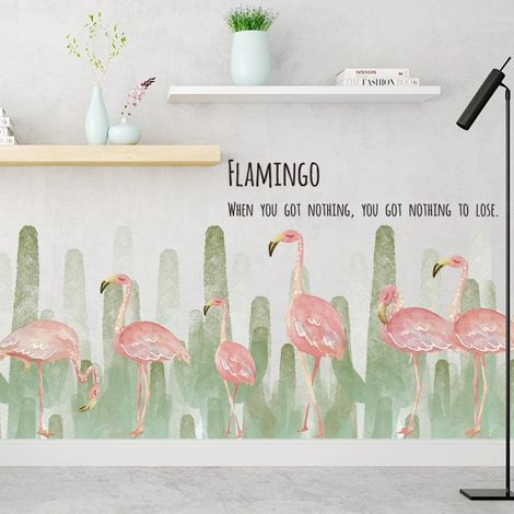 Sticker mural plante flamant rose, autocollant mural, papier peint, colle artistique (1/5)