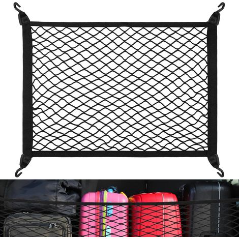 Rete per bagagliaio, rete portaoggetti per auto, 60 x 40 cm, espandibile fino a 120 x 80 cm, rete universale con 4 robusti ganci compatibile con la maggior parte delle auto, organizer ultra elastico