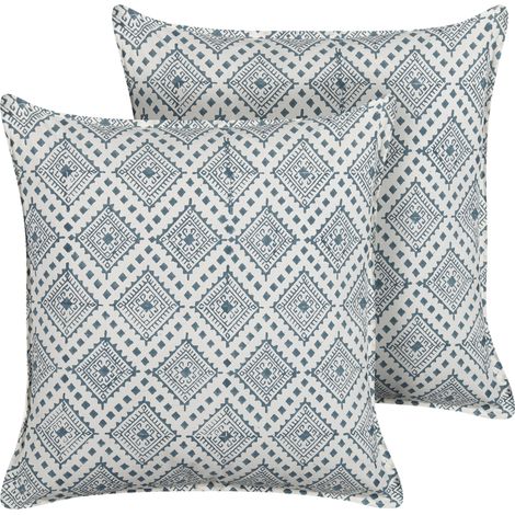 Conjunto de 2 cojines de algodón azul oscuro blanco 45 x 45 cm oriental Cordata (1/5)