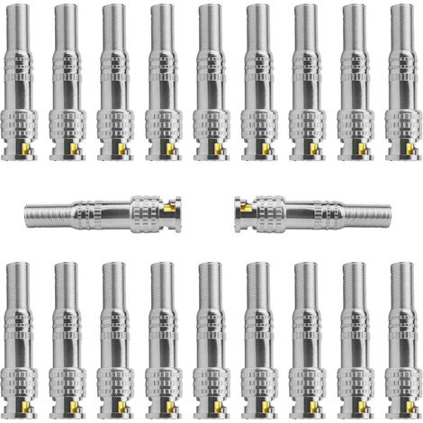 Lot de 20 Connecteurs coaxiaux mâles BNC RG59 RG6 coax Terminal à visser Connecteur laiton pour CCTV Sécurité Utilisation de la caméra de surveillance vidéo (1/5)