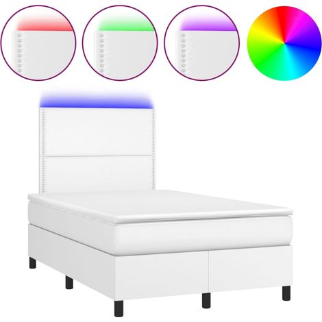Lit double  Lit adulte  Sommier à lattes de lit avec matelas et LED Blanc 120x200 cm