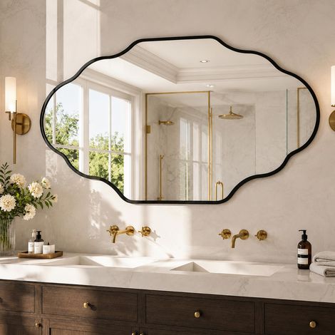 Miroir Asymétrique 66 x 116 cm avec Cadre en Alu, Miroir Décoratif (1/5)