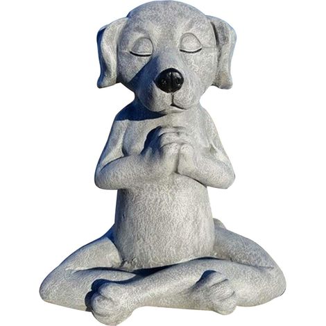 Statua di cane in meditazione, graziosa scultura in pietra raffigurante un animale, statuette da giardino per cani e gatti, arte decorativa per gli amanti dello yoga all'aperto. (1/5)