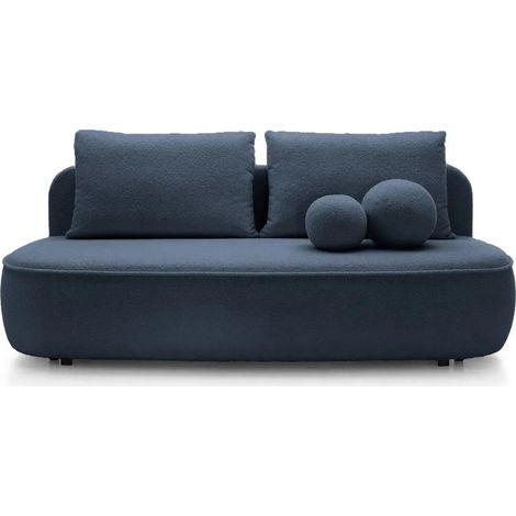 VICTOIRE - Canapé droit convertible tissu bouclette 2 places Bleu (1/5)