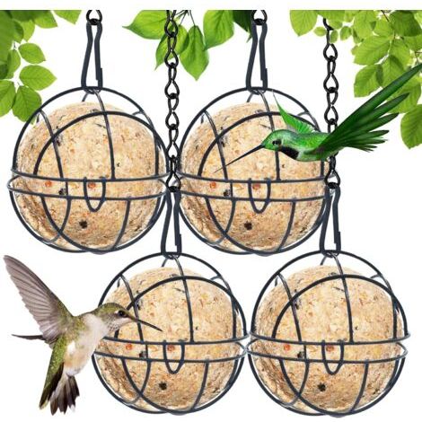 Mangeoires pour Oiseaux Sauvages, 4pcs Mangeoire à Oiseaux Suspendue à Boule,Bird Feeder pour Petits Oiseaux Sauvages,Métal Boule de Graisse Oiseau Mangeoire pour l'extérieur et l'intérieur (1/5)