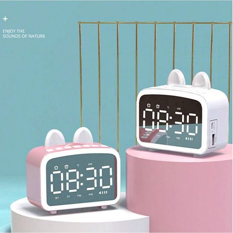 Enceinte Bluetooth S8 avec miroir, horloge, radio et lumière réglable, cadeau idéal, haut-parleur multifonction pour chambre, style élégant, parfait pour offrir. (1/4)