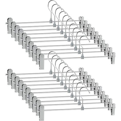 20 cintres pour pantalons, avec clips réglables, gain de place, en métal résistant, pour jeans et jupes, dans placard ou dressing