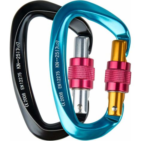 2pcs Mousquetons Escalade [25KN] Mousqueton Aluminium avec Bouchon à Vis, Forme de D, Idéal pour Alpinisme, Randonné,Le Sauvetage, Camping et Pêche (1/5)