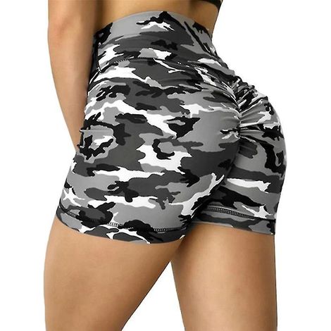 Damen-Shorts, Sommer, Freizeit, Camouflage, Push-up, Fitness, Skinny-Shorts, Lauf-, Gymnastik-, Stretch-Sportshorts, Neu - Größe 1-XL - Grau (1/5)