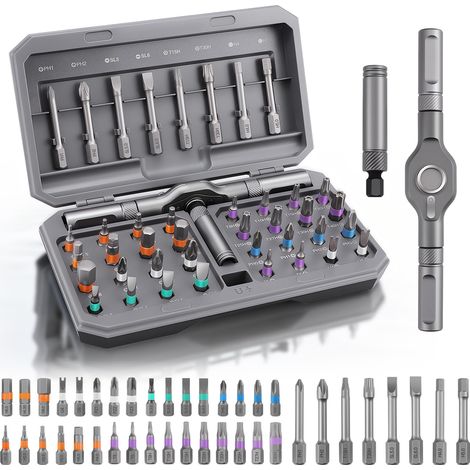 Jeu de Tournevis à Cliquet 42 en 1 Magnétique, Ensemble d'embouts Multi en T Amovible, Kit de Tournevis à Cliquet avec Étui de Rangement, Outil de Réparation Portable pour Meubles, Vélo (1/5)