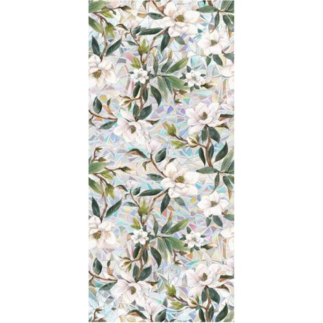 Film d'intimité rétro pour fenêtre de Maison, Motif Fleurs de gardénia, Autocollant Statique 3D Arc-en-Ciel pour Salle de Bain, Salon, Porte en Verre, 43 x 100 cm (1/5)