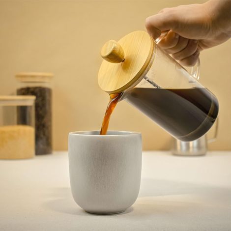 French coffee maker, coffee press, coffee machine with plunger, French carafe for filter coffee, 3 cups, Stainless steel bamboo Glass, Wood, 0.35 L [Energy class A+] (1/5)