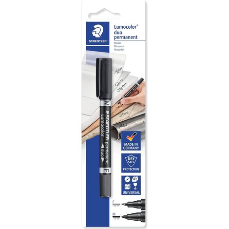 Blister 1 Marqueur Permanent Double Pointe Fine 0,6 Mm Et Pointe Moyenne 1,5 Mm Noir (1/5)