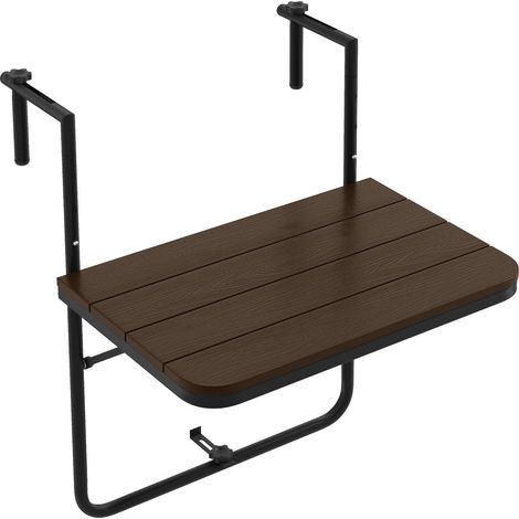 Table suspendue pliante marron avec plateau HIPS et hauteur réglable sur 3 niveaux, pour balcon, terrasse et patio (1/5)