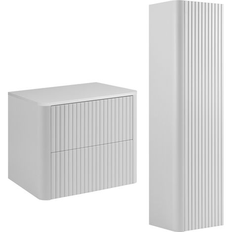 Set di mobili da bagno, 2 cassetti, chiusura ammortizzata, Bianco, 60,8 x 44,2 x 48,4 cm (1/5)