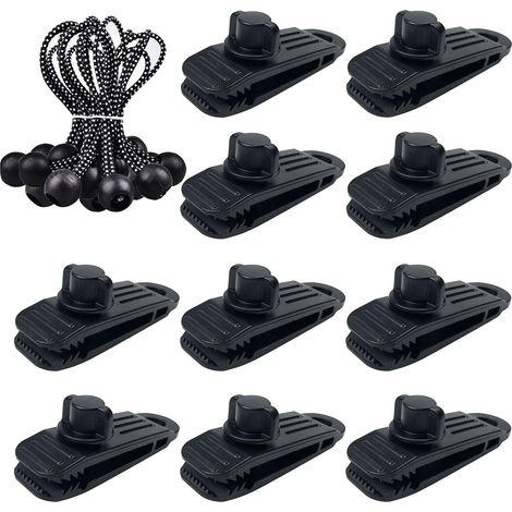 Pinces Bâche Coupevent  Lot de 10 + 10  Fixation pour Camping, Bâche Piscine, Voiture (1/5)