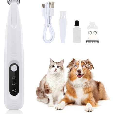 Paw Trim Pro Tondeuse à pattes de chien avec lumière LED, silencieuse, étanche, sans fil, rechargeable, pour pattes, yeux, oreilles, visage, corps (1/5)