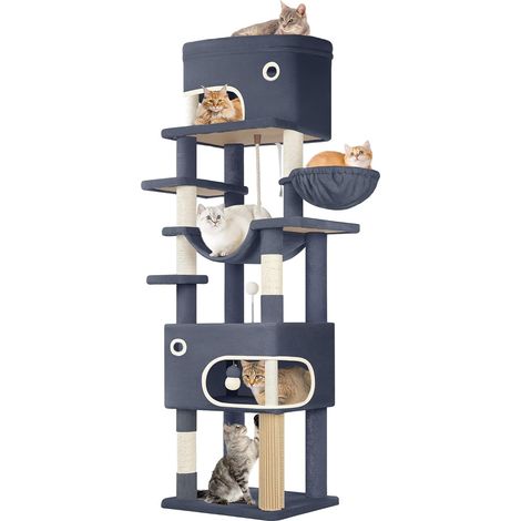 Arbre à Chat,203 cm avec Grande Plateforme,7 Griffoirs, Pompons (1/5)