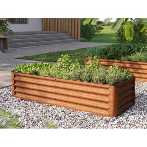 GFP Primeyard LUCA Huero urbano de acero corten 150x60x35 cm: Huerto resistente con aspecto de óxido natural y protección segura en las esquinas, apta para todo el año. (1/3)