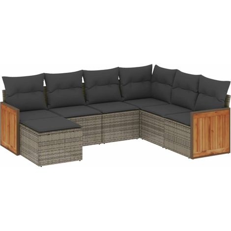 vidaXL Set Divani da Giardino 7 pz con Cuscini Grigio in Polyrattan (1/5)