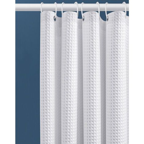 80x180CM Rideau de Douche Gaufre avec Anneaux en Métal Rideau de Douche Baignoire Anti Moisissure Tissu Rideau Salle de Bain Robuste pour Baignoire Cabine de Douche, Ourlet Lesté(Blanc) (1/4)
