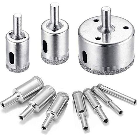 Diamantbohrer, Lochsägen, Diamantkernbohrer, Bohrer/Material, Kohlenstoffstahlbohrer für Glas, Keramik, Porzellan, Marmor, Fliesen und Granit (10 Stück 8-50 mm)
