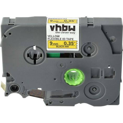 vhbw Label Tape compatible with Brother PT 300, 2700VP, 2730VP, 340, 310, 300 Series Label Printer 8m x 9 mm, Black on Yellow, Flexible (1/4)