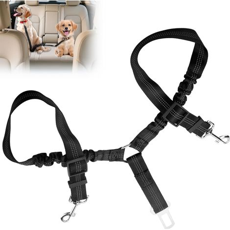 Dog Seat Belt Y-Shaped Double Head Elastic Adjustable 360° Tangle Free Double Head Car Seat Belt for Car Travelling Outings (Black) (1/5)
