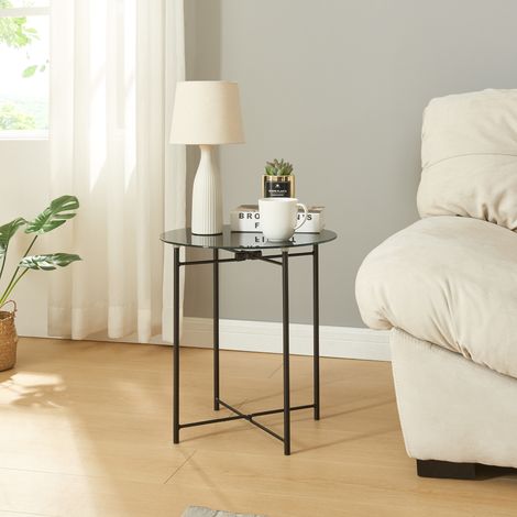 Beistelltisch Ödeshög mit Glasplatte 45xØ42cm Schwarz [en.casa]