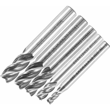 VURAHOME - Lot de 5 Fraises tours à tige droite HSS Fraise à 4 dents Outil de foret 4/6/8/10/12mm pour travail fraisage- (1/5)