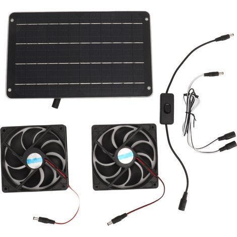 Kit de ventilation solaire double avec panneau solaire 20 W et interrupteur pour poulailler, serre ou niche pour chien. Dissipation de chaleur. (1/5)