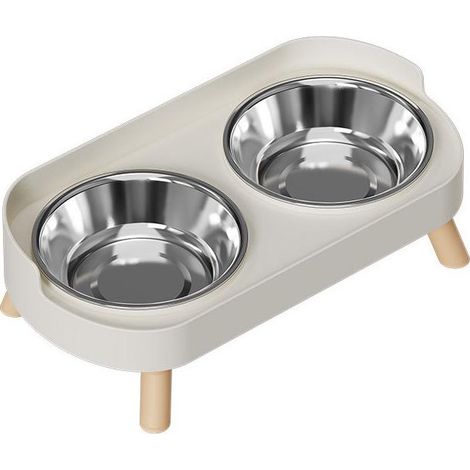 Erhöhte, auslaufsichere Katzennäpfe, 2 Edelstahlnäpfe für Futter und Wasser, ideal für Wohnungskatzen, schont die Schnurrhaare und ist spülmaschinenfest – Weiß