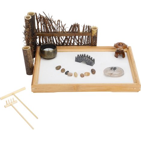 Plateau en bambou pour jardin zen, râteau à sable blanc, outils, kit de jardin de sable zen, décoration, ornement (1/5)