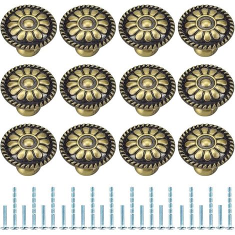 Lot de 12 boutons de tiroir ronds pour meubles, armoires, commodes, portes, bureaux, chambres, placards (Bronze) (1/4)