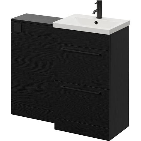 Napoli 390 Nero Oak 1000mm 2 Drawer Vanity Unit Toilet Suite with Glide Basin - 1000mm - Matt Black 320mm HandleWithout Kingston Toilet Pan
