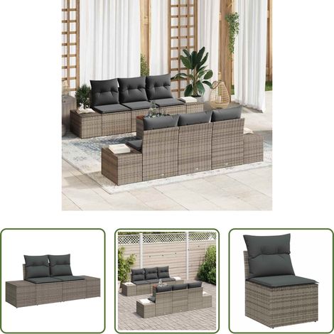 Poly-Rattan -  Gartensofa-set mit Speicher 7 pcs Grau Poly-Rattan (1/5)