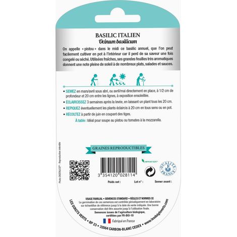 Graines Basilic italien BIO Les Doigts Verts