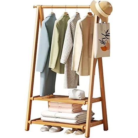 Portant à vêtements en bambou avec tringle à vêtements, portant à vêtements en bois, porte-vêtements ouvert, système d'armoire, capacité de charge de 150 kg (1/5)