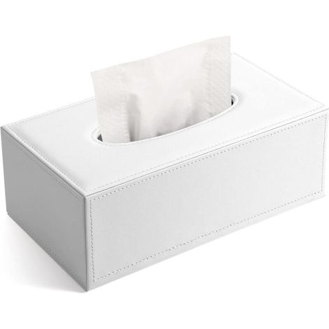 Boîte à mouchoirs en cuir blanc pur – Design moderne et élégant, finition lisse, idéale pour salon ou bureau (1/5)