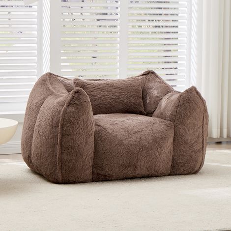 Poltrona sacco, design ergonomico, imbottitura in schiuma sminuzzata, pelliccia sintetica, khaki (1/5)